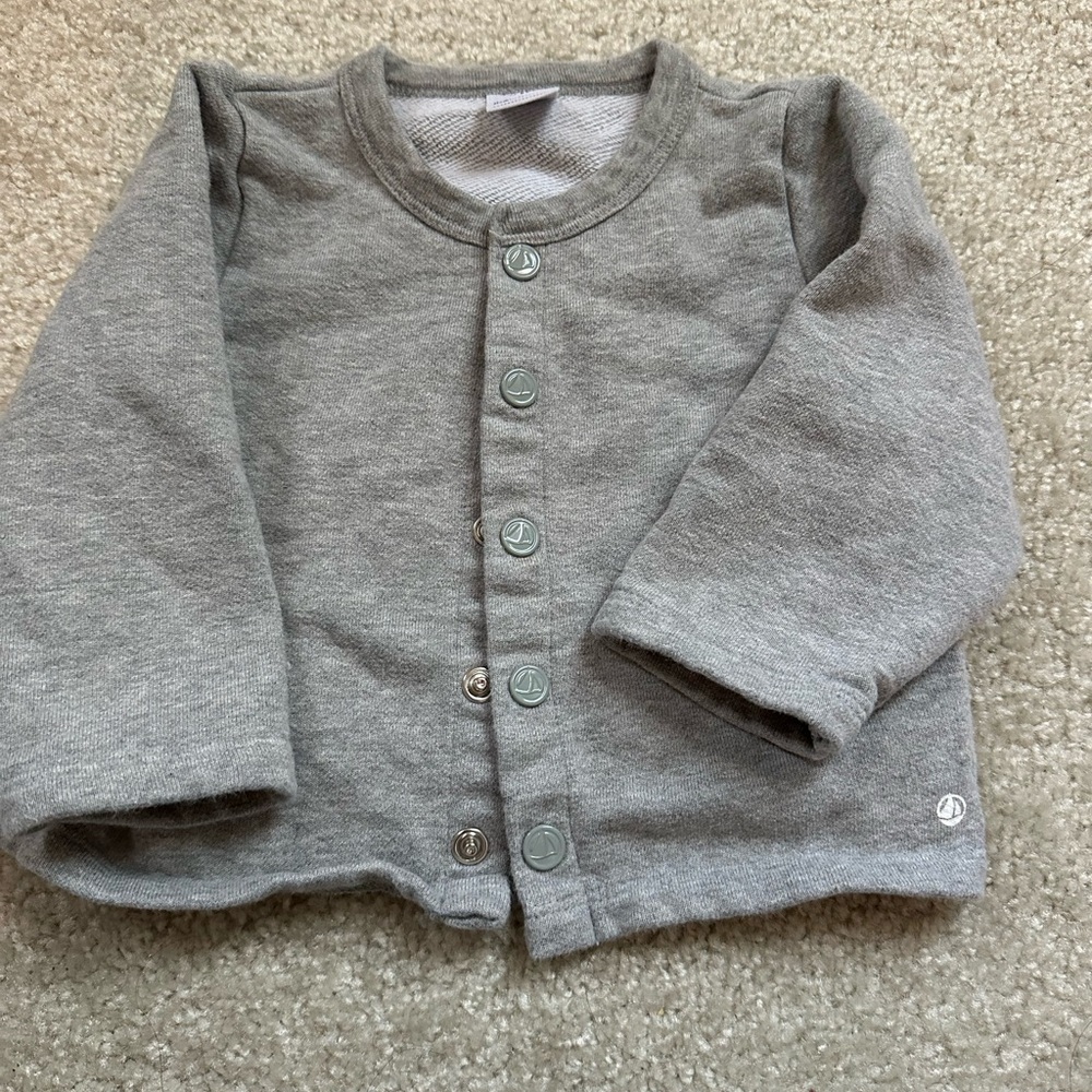 Petit Bateau 18m Gray Unisex Cardigan